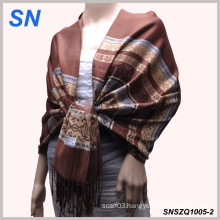 Woman′s Fashion Jacquard Knit Satin Paisley Shawl Wrap Scarf